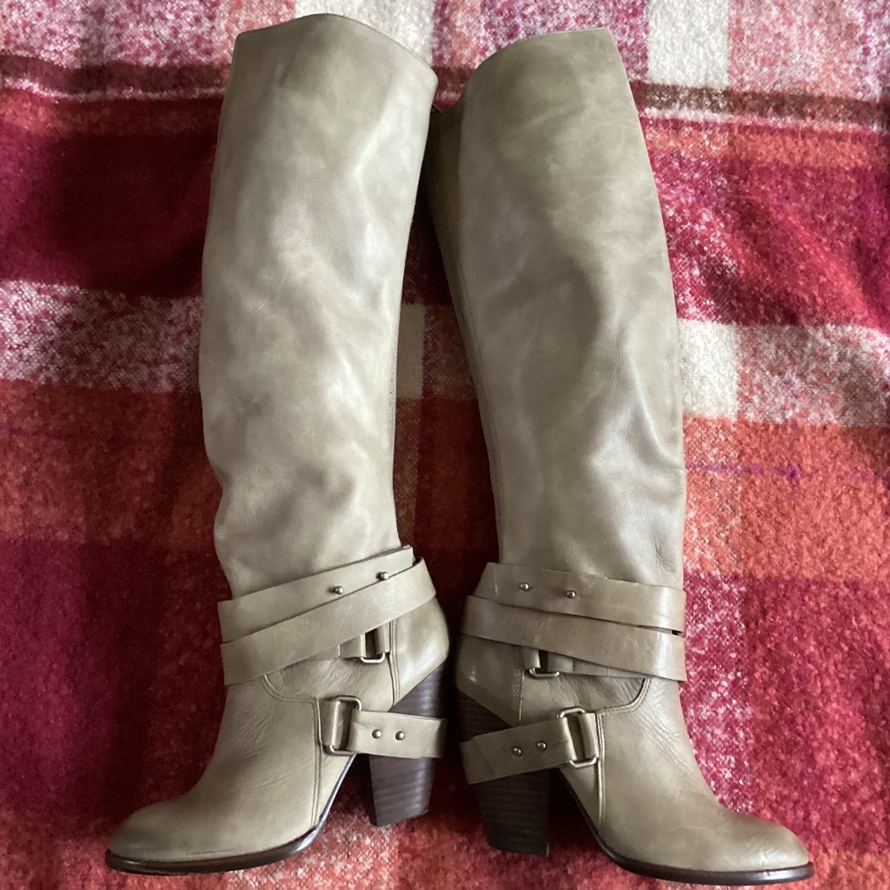 Fergie Tall Gray Leather Boots